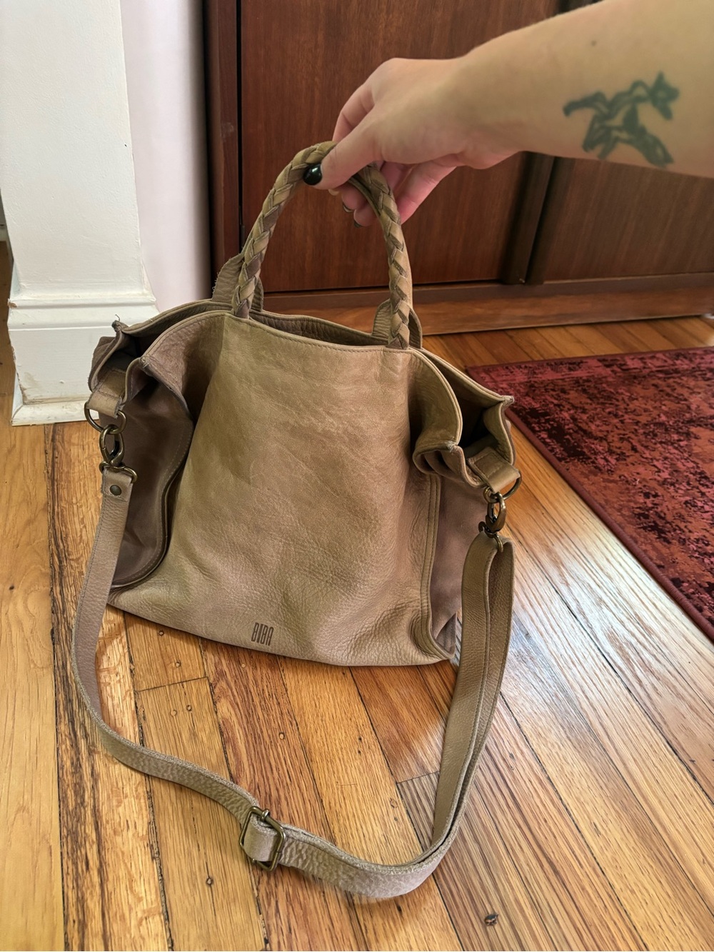 BIBA Taupe Braided-Handle Shoulder Tote